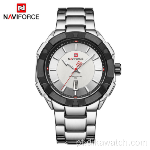 Relógio masculino à prova d&#39;água com personalidade da moda NAVIFORCE 9176 relógio de quartzo com banda de aço